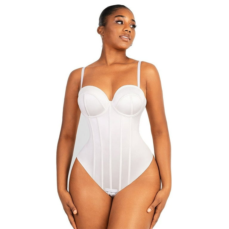Cupped Strapless Thong Bodysuit Shapewear Wired-cup Bra Body