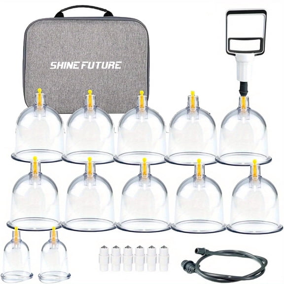 SD Cupping Set,12 Cups, Professional Cupping Kit with Extension Tube and Manual Pump,with Elegant Fabric Pouch,12