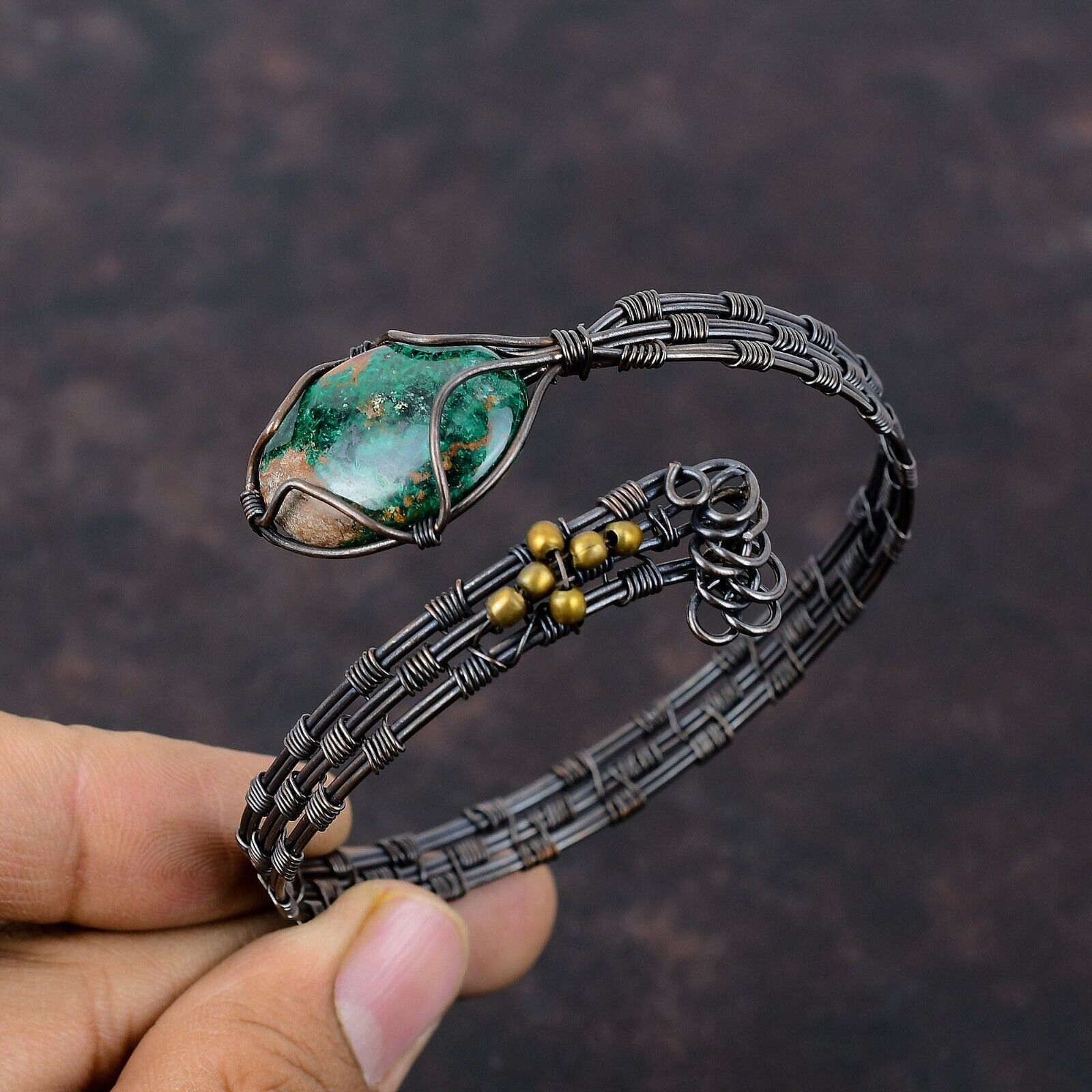 KALKA JEWELS Cuprite Chrysocolla Jewelry Copper Mother Gift Wire Wrapped Adjustable Cuff