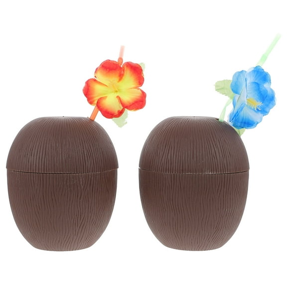 Homoyoyo Set of 2 Brown Plastic Luau Party Cups Reusable Drinkware for Hawaiian Themed Celebrations and Tropical Events