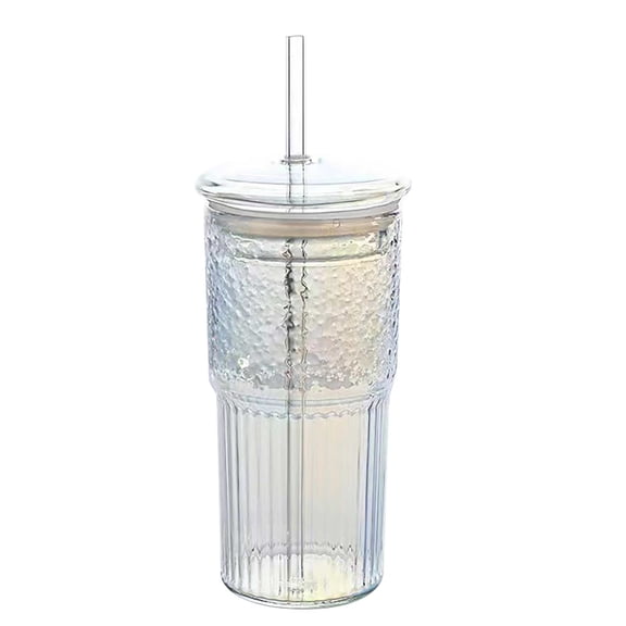 Cups with Lids and Glass Straws, 20OZ Iced Coffee Cups, Home Essential and Coffee Bar Accessories Borosilicate Glass Tumblers with Lid and Straw for Beer, Cocktail, 1 Pcs, 8.86x2.76"