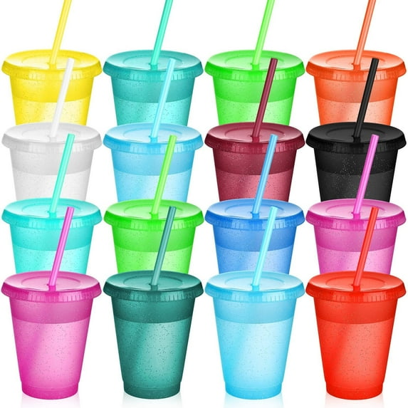 Cups with Straws and Lids Kids Tumbler with Straw Reusable Water Bottle Iced Coffee Travel Mug Adults Plastic Cups for Parties 16 oz(Modern Colors,30 Pack)