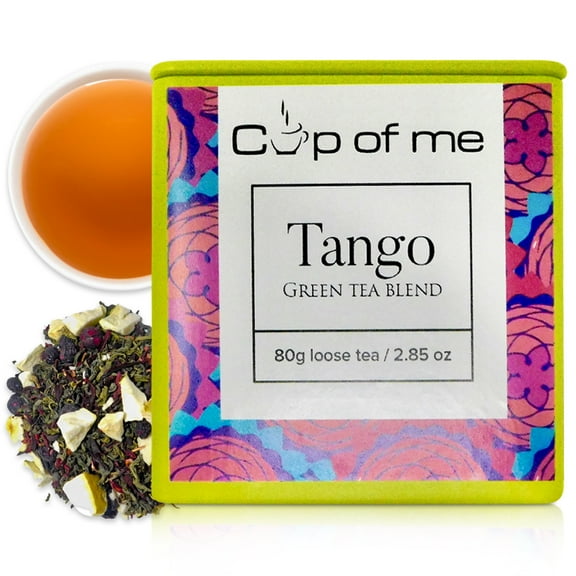 Cups of Me Green Tea, Tango Loose leaf Tea, Caffeinated Herbal Tea with Hibiscus, Blueberry 2.85 oz
