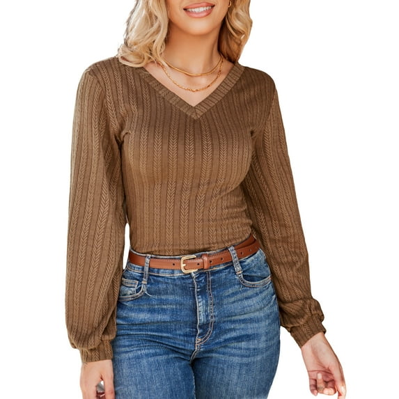 Cupshe Brown Long Puff Sleeve Sweater Top, Size S-XL