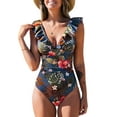 thumbnail image 1 of Cupshe One Piece Swimsuit for Women Deep V Neck Ruffle Tummy Control Back Tie Bathing Suits, Sizes XS-XL, 1 of 7