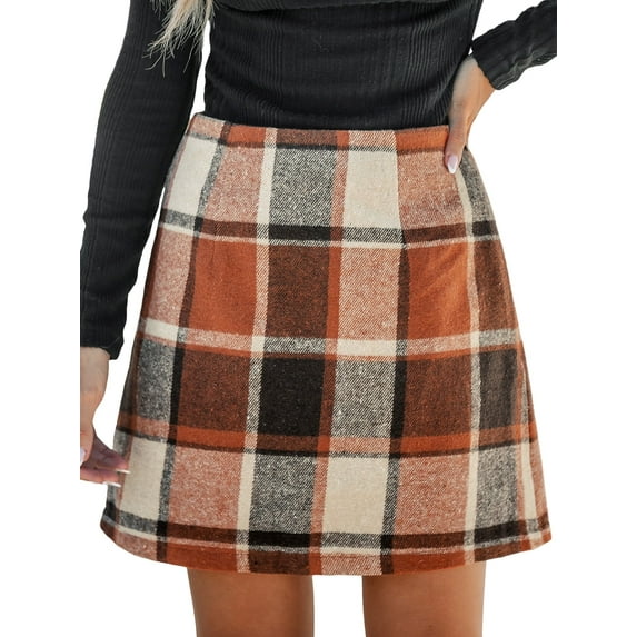 Cupshe Women Brick Red Plaid Mini Skirt, Size S.