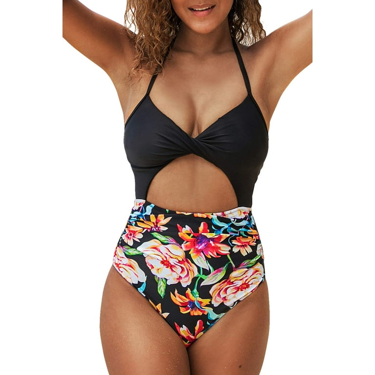 Cupshe black cheap floral one piece