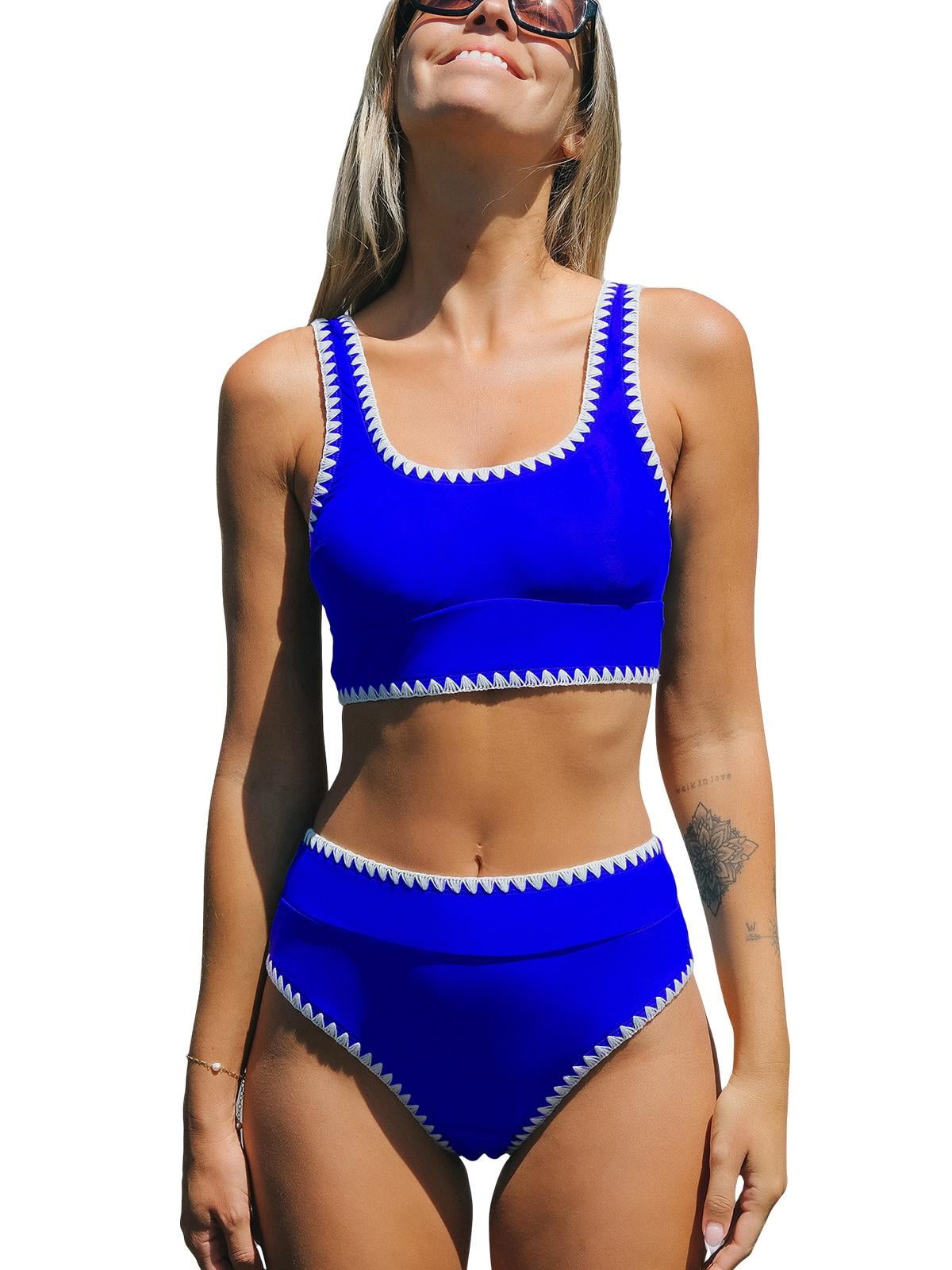 Cupshe Women's Blue Bikini Shell Stitch Bikini Top & HighRise Bottoms