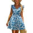 thumbnail image 1 of Cupshe Women's Blue Tropical Ruffled Mini Dress, Size S-XL, 1 of 6