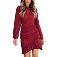 thumbnail image 1 of Cupshe Women's Burgundy Wrap Ruffled Ruched Mini Dress, Size S-XL, 1 of 6