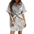 thumbnail image 1 of Cupshe Women's Casual Cotton Shirt Dress Button Down Stripe Short Sleeves,L, 1 of 5