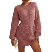 CUPSHE Women's Dress Round Neck Textured Knit Mini Sweater Dress