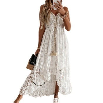 Cupshe Women's Dress Zipper V-Neck Lace Up Slip Mid Length Dress