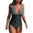 thumbnail image 1 of Cupshe Women's Gingham Ruched Criss-Cross Back One Piece Swimsuit Black, XL, 1 of 6