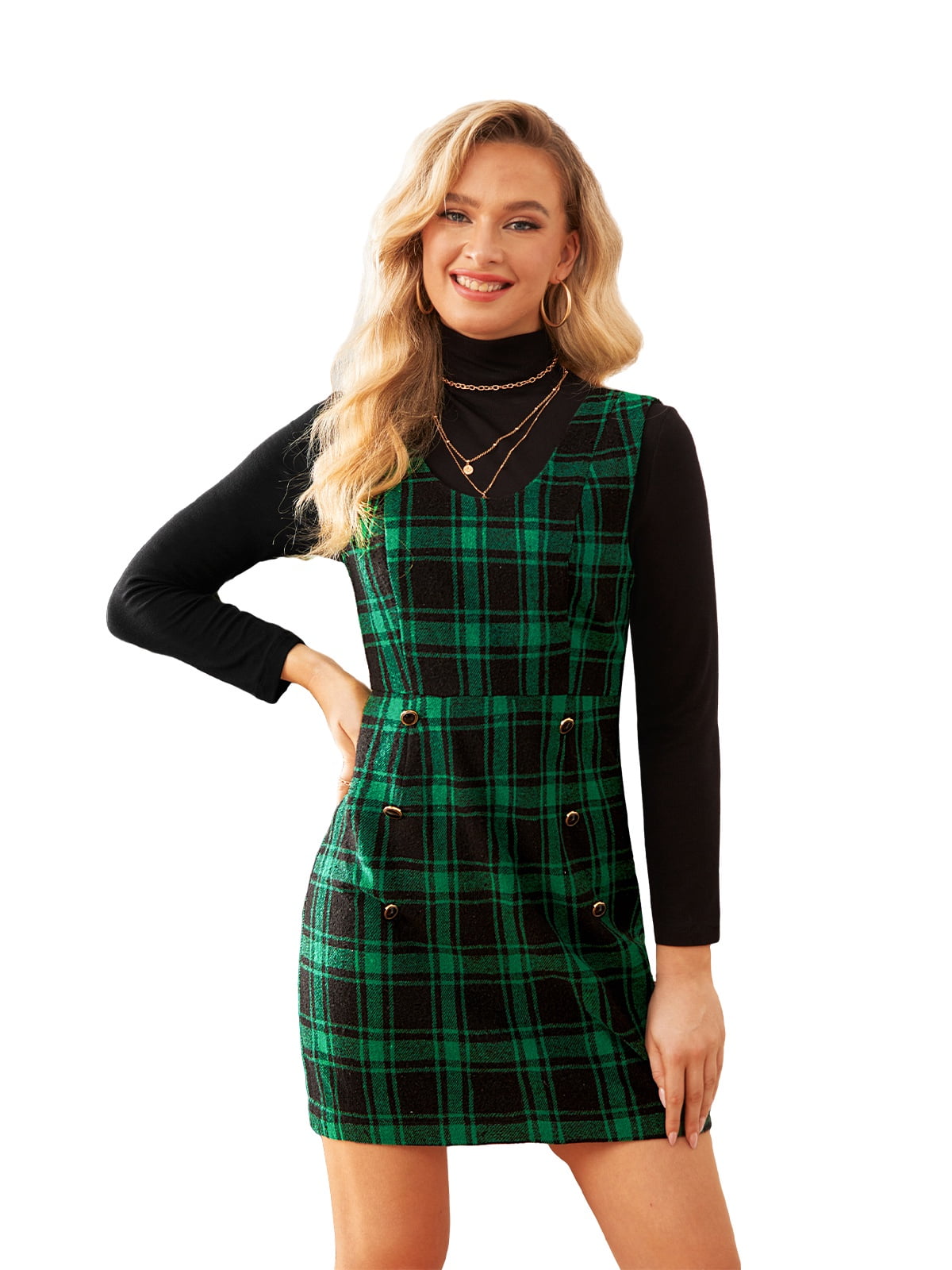Cupshe Women's Green Plaid Scoop Neck Sleeveless Mini Dress, Size S-XL -  Walmart.com