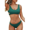 thumbnail image 1 of Cupshe Women's Green Ribbed Cutout Low Waisted Bikini Swimsuit Set, L, 1 of 9
