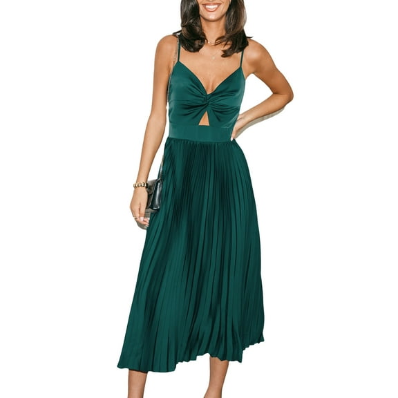 Cupshe Women's Green Satin Sweetheart Twist & Keyhole Maxi Dress, Size S-XL