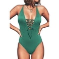 thumbnail image 1 of Cupshe Women's Green V Neck One Piece Swimsuit Lace up Monokini, S, 1 of 4