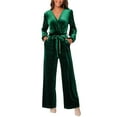 thumbnail image 1 of Cupshe Women's Green Velvet Long Sleeve Straight Leg Jumpsuit,Size S-XL, 1 of 6