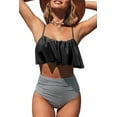 thumbnail image 1 of Cupshe Women's High Waisted Bikini Set Swimsuit Falbala Ruffled Bathing Suit Black, L, 1 of 5