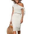 thumbnail image 1 of Cupshe Women's Knit Off Shoulder Beach Dress Shoulder Tie Short Sleeve Elastic Waist Midi Casual Dresses, White, 1 of 6
