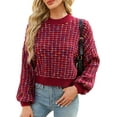 thumbnail image 1 of Cupshe Women's Knit Round neckline Dropped long sleeves Ribbed trim Semi-cropped hem, Size S-XL, 1 of 6