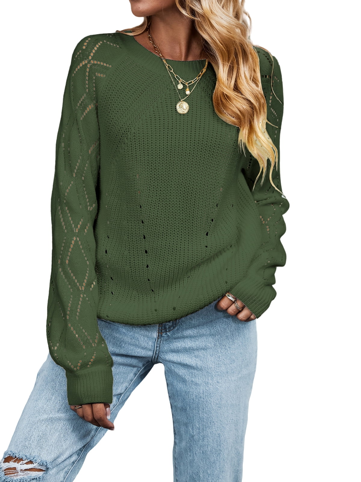 Knitted Women Sweaters, Long Sleeves Blouse, Cutout Sweater