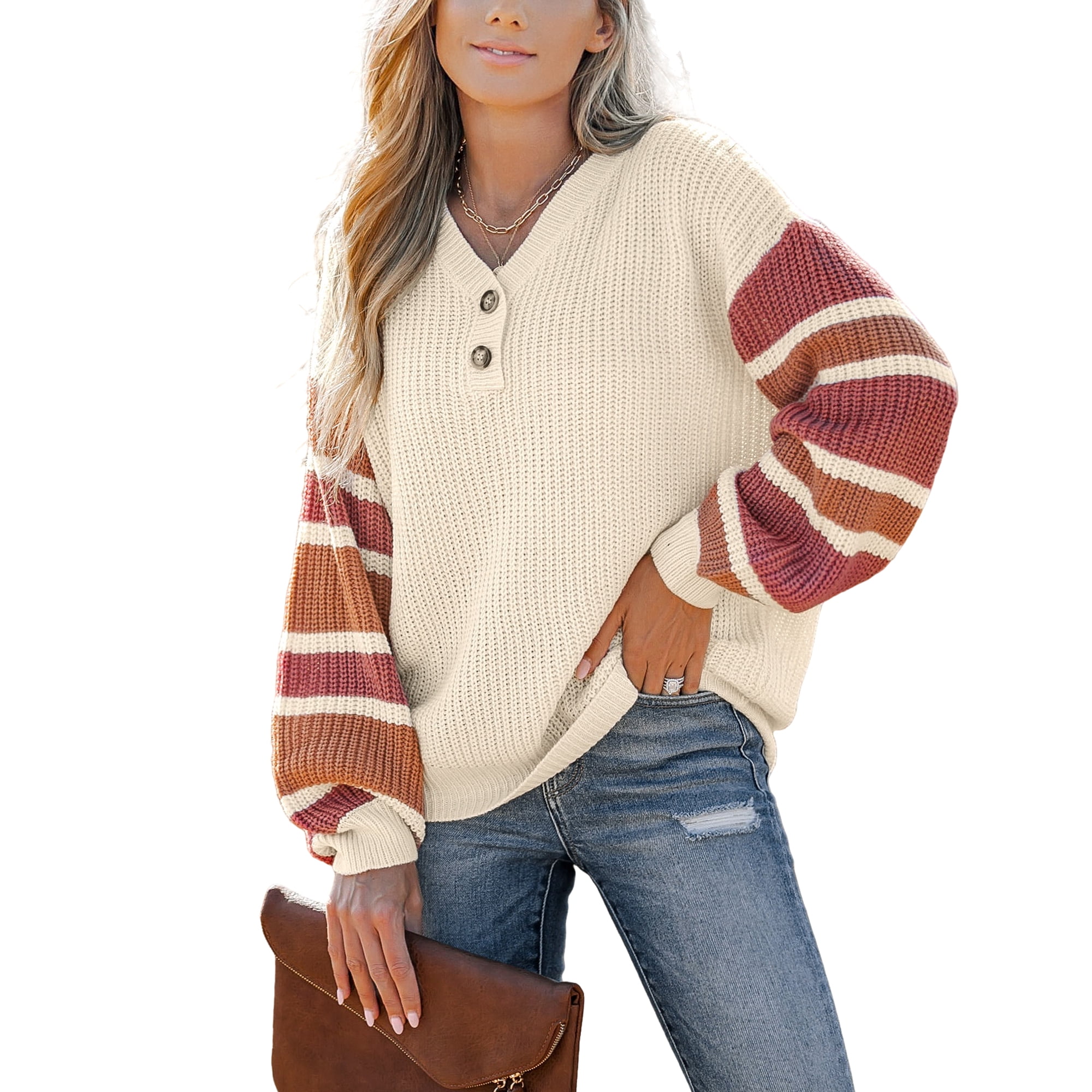 Cardigan with V-neck, buttons, long sleeves and stripe
