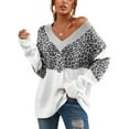thumbnail image 1 of Cupshe Women's Leopard Print Colorblock V-Neck Dropped Long Sleeves Ribbed Trim Sweater, 1 of 5