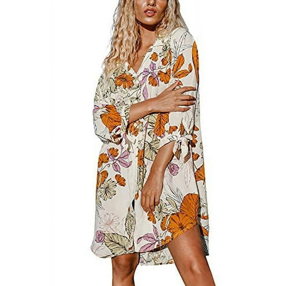 Cupshe Women's Long Sleeve Floral Buttoned Shirt Dress, XS, Rayon