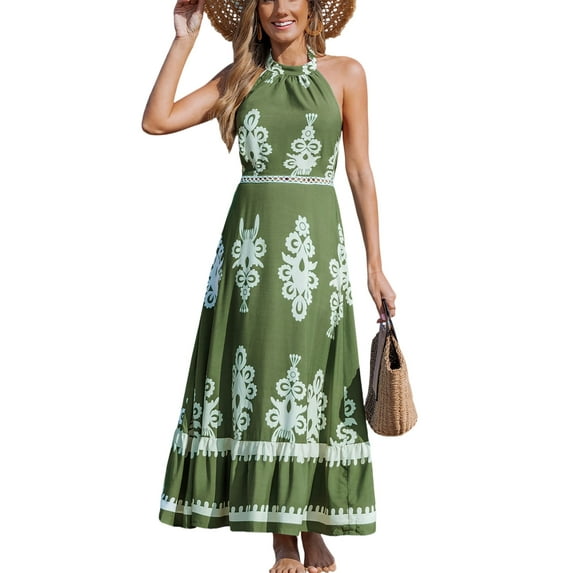 Cupshe Women's Midi Dress Halter Paisley Sleeveless Cutout Waist Long Beach Boho Summer Dress, Size XS-XL