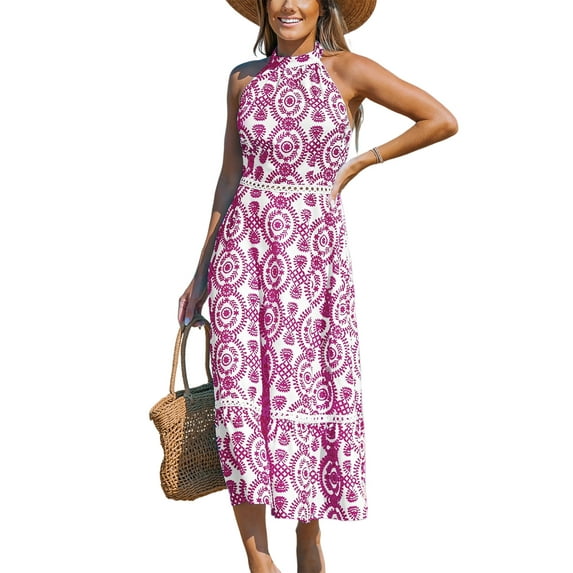 Cupshe Women's Midi Dress Halter Paisley Sleeveless Cutout Waist Long Beach Boho Summer Dress, Size XS-XL
