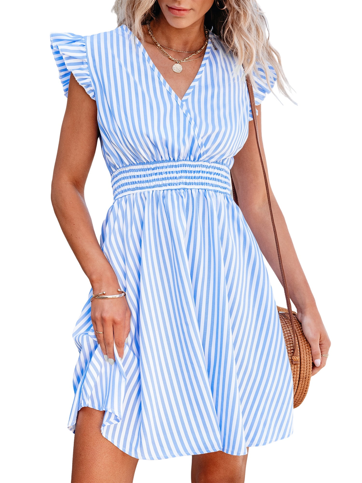 Cupshe Women's Mini Dress V Neck Flutter Sleeve Striped Smocked Waist A Line Short Summer Cocktail Dress, Size XS-XXL - Walmart.com Cupshe Women's Mini Dress V Neck Flutter Sleeve Striped Smocked Waist A Line Short Summer Cocktail Dress, Size XS-XXL - Walmart.com