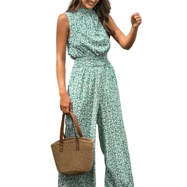 Cupshe Women's Mock Neck Floral Print Sleeveless Straight Leg Maxi Jumpsuit, Size S-XL