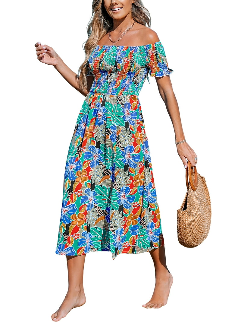 knee length dresses for ladies Kiley Smocked Off The Shoulder Midi Dress – VICI