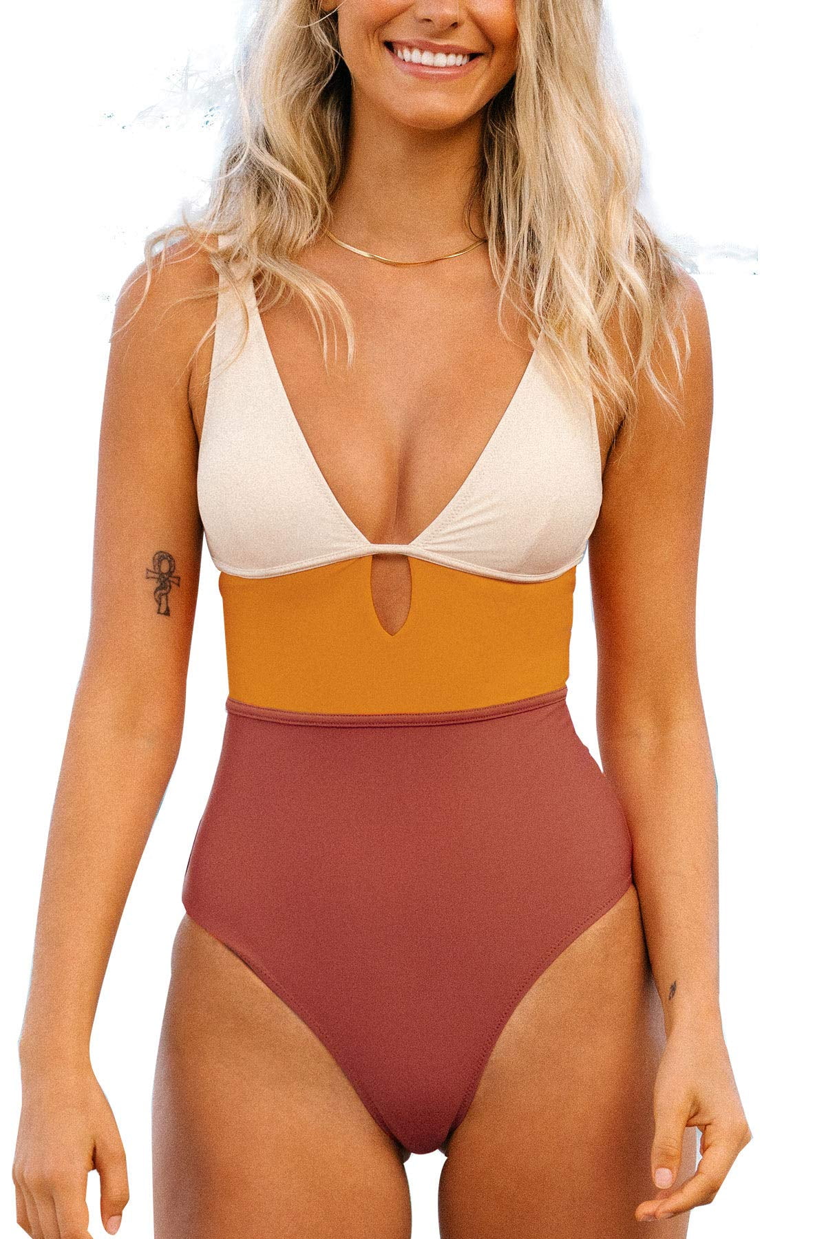 Cupshe Women's One Piece Swimsuit Color Block Keyhole Cutout Bathing