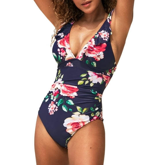 Cupshe Women's One Piece Swimsuit Ruffle V Neck Lace Up Bathing Suit, Sizes XS-XL