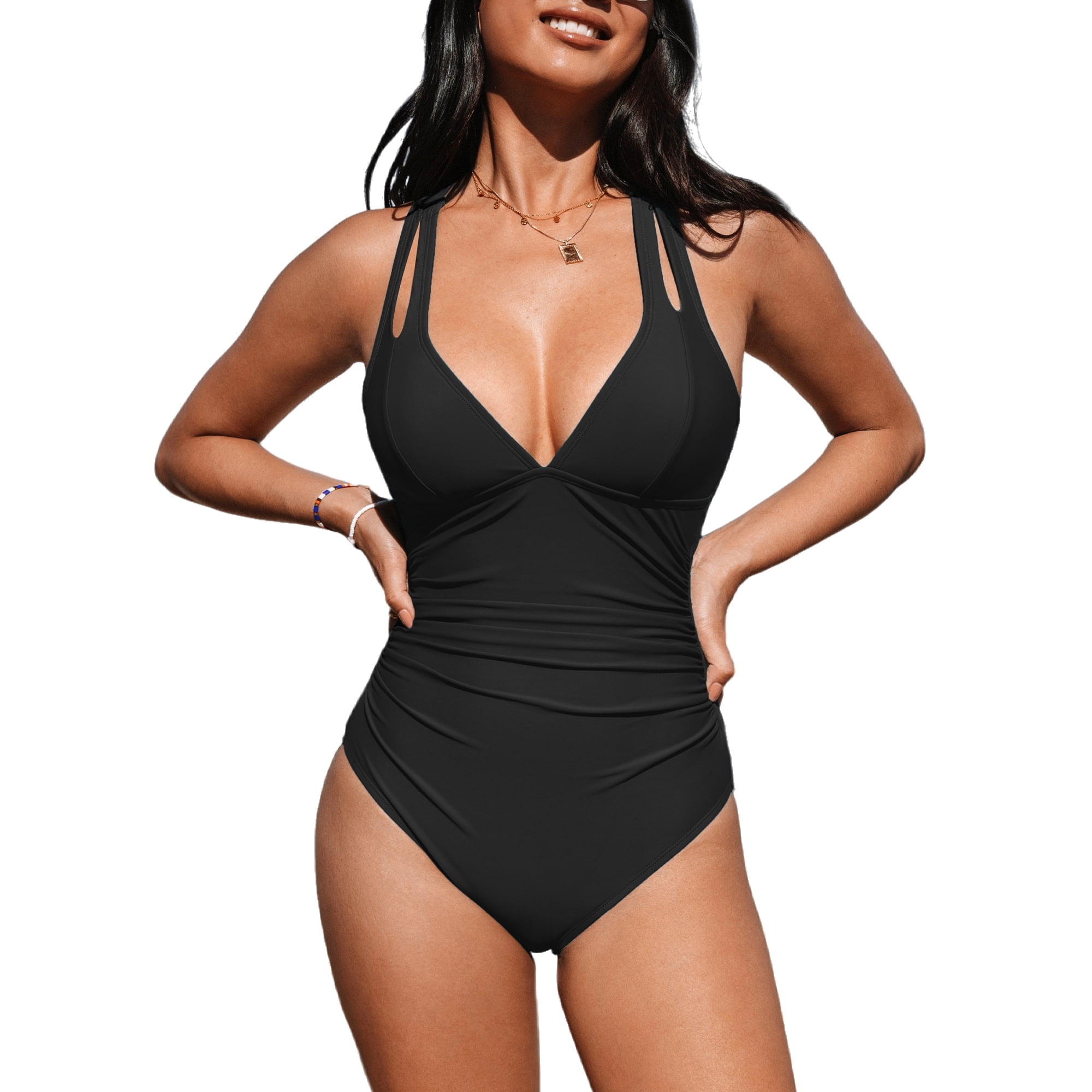 Cupshe Women's Essential One Piece Swimsuit Black Ginger