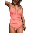 thumbnail image 1 of Cupshe Women's Pink Ruched One Piece Swimsuit Plunging Neckline Monokini, 1 of 5
