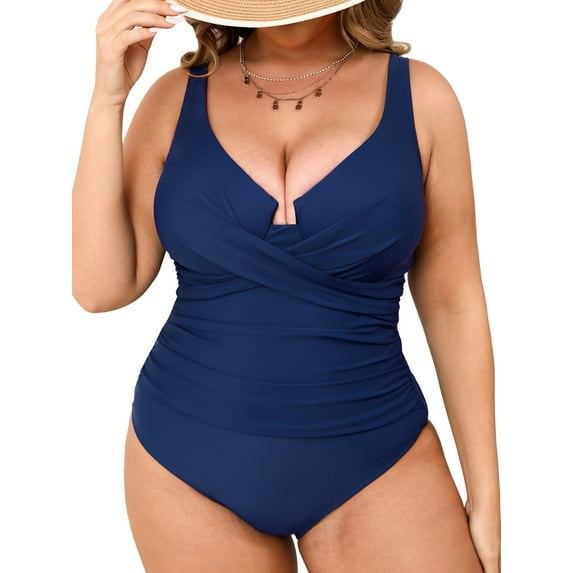 Cupshe Women's Plus One Piece Swimsuit for Women Ruched Underwire Bathing Suit Curvy Tummy Control Swimwear, Size 00X-3X