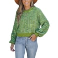 thumbnail image 1 of Cupshe Women's Rainbow Stitching Drop Sleeve Semi-cropped Sweater Top, Sizes XS-XL, 1 of 8