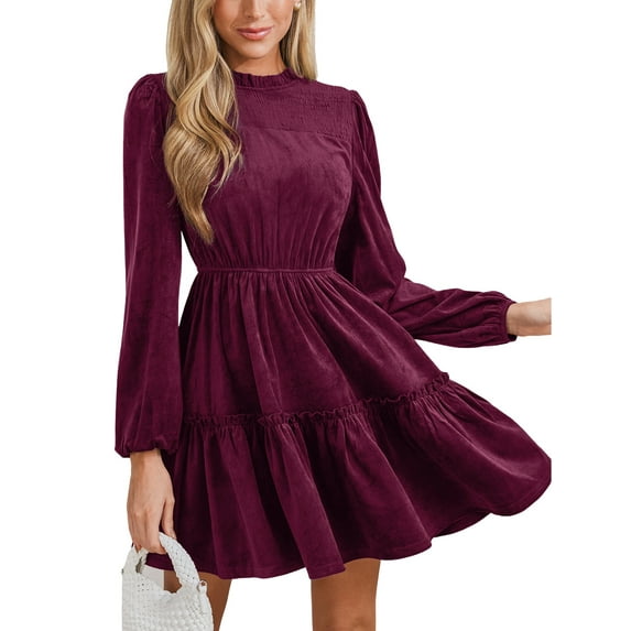 Cupshe Women's Red Round Neck Bubble Sleeve Ruffled Hem Dress, Size S-XL
