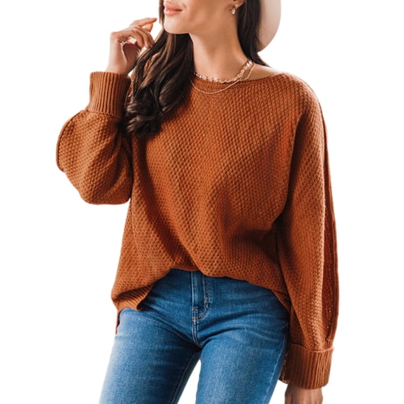 Cupshe Women's Round Neckline Long Sleeves Split Hem Sweater