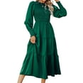 thumbnail image 1 of Cupshe Women's Ruched Maxi Dress High Neck Long Sleeves Smocked Tiered, 1 of 7