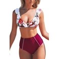 thumbnail image 1 of Cupshe Women's Ruffle High Waisted Bikini, Red, 1 of 5