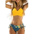 thumbnail image 1 of Cupshe Women's Solid Top Floral Print Bottom Two Piece Bikini Swimsuit Set Lace up Swimwear Yellow, L, 1 of 7