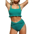 thumbnail image 1 of Cupshe Women's Teal Bikini Set Swimsuit High Waisted RufflesRuffles Bathing Suits, M, 1 of 4