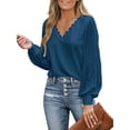 thumbnail image 1 of Cupshe Women's Top Long Puff Sleeve V-Neck Cut Out Lace Trims Cloth, 1 of 5
