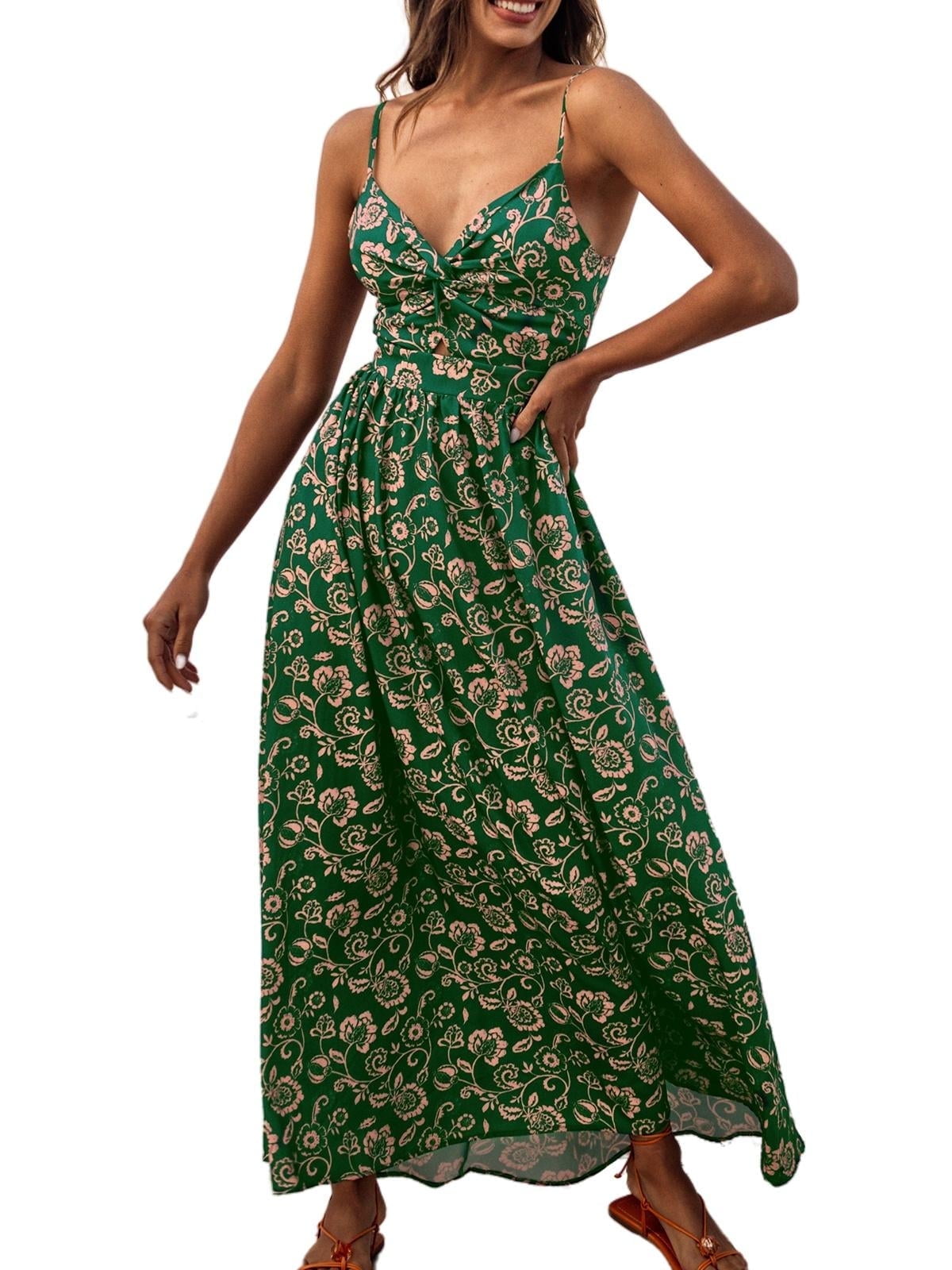 ワンピース S lace up camisole dress theredthread Cupshe Floral Maxi Beach Sundress, V Neck, Sleeveless