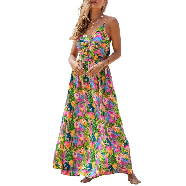 Cupshe Women's Twisted Dress V Neck Sleeveless Long Dress Floral ...